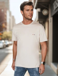 Pánské tričko s výšivkou cappuccino model 21985812 - Dstreet