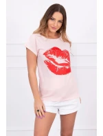 Blúzka s potlačou pier, púdrovo ružová