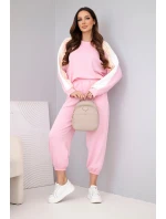 Dámský komplet z měkkého materiálu s lampasem a model 22015446 světle růžový - K-Fashion