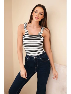 Dámska prúžkovaná blúzka s volánom čierna