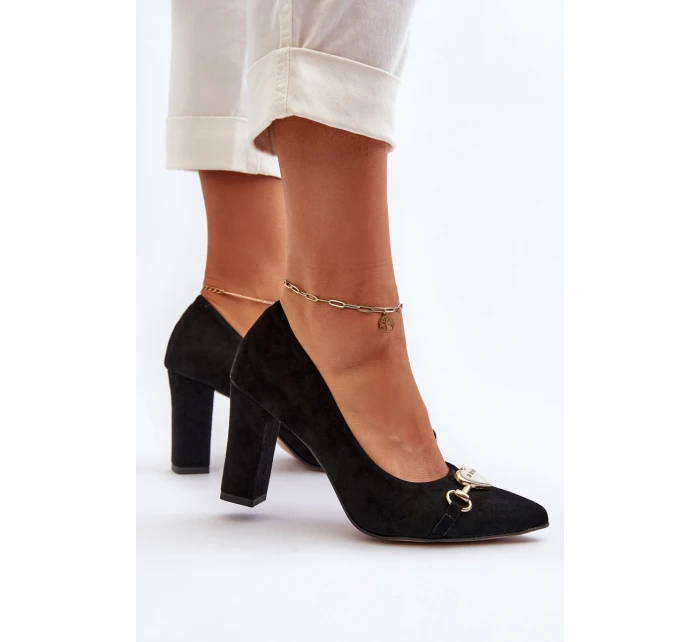 Zazoo 2453/OS Zamszowe Czółenka Na Słupku Z Sercem Czarne