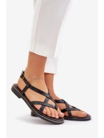 Skórzane Płaskie Sandały Z Przeplatającymi Się Paseczkami Zazoo 40429 Czarne