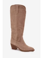 Kozaki Kowbojki Damskie Na Obcasie Z Eko Zamszu Beżowe Esmira