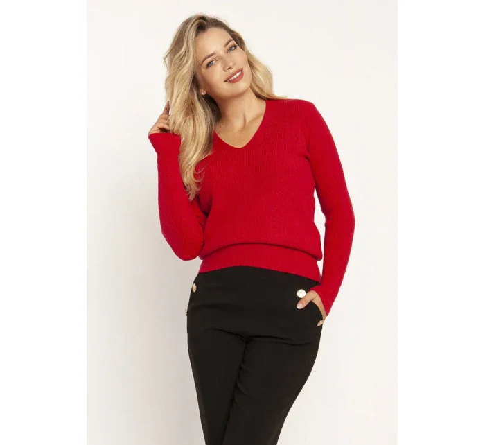 Dámsky sveter s dlhým rukávom Swe243 Red - MKN