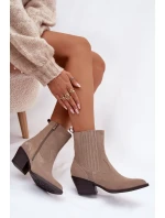 Dámske členkové topánky na podpätku 6350 Beige - Ideálna obuv Dámske členkové topánky na podpätku 6350 Beige - Ideálna obuv