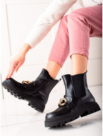 Dámske značkové členkové topánky čierne s plochým podpätkom