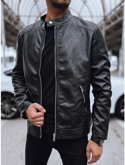 Pánska kožená bunda čierna FashionStreet TX4717