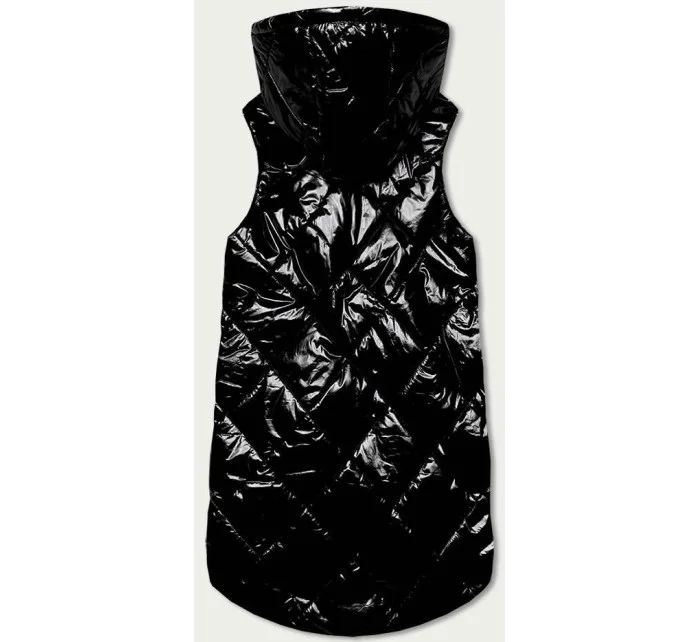 Lesklá čierna vesta s kapucňou (7005BIG)