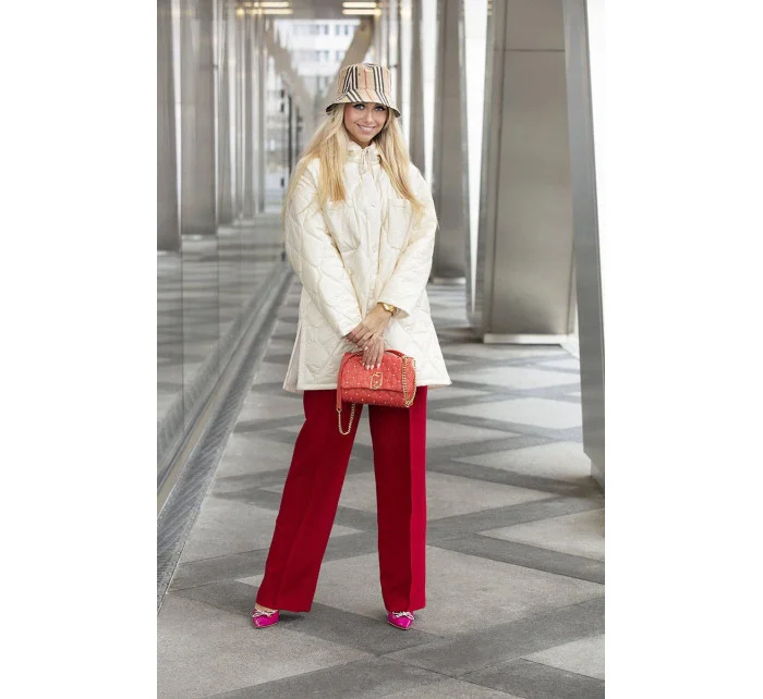 Dámská prošívaná oversize bunda v ecru barvě s kapucí model 20471213 - Ann Gissy