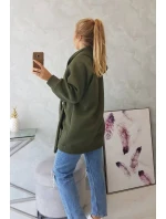 Zateplená bunda s vázáním v pase khaki barvy