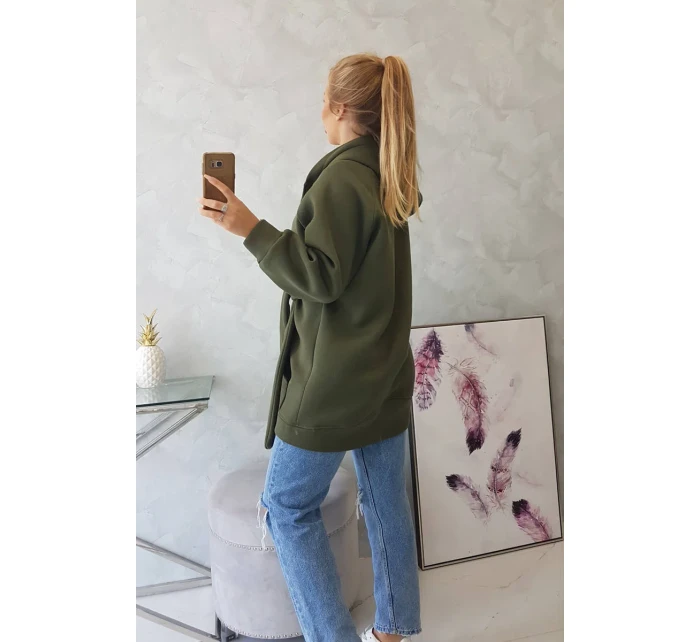 Zateplená bunda s vázáním v pase khaki barvy