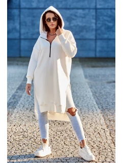 Zateplená mikina s bočnými rázporkami ecru