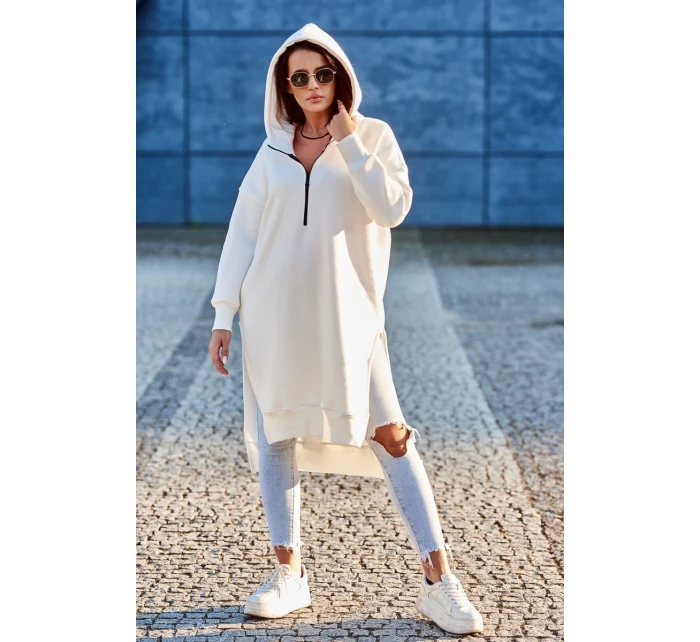 Zateplená mikina s bočnými rázporkami ecru