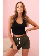 Dámske bavlnené šortky s elastickým pásom khaki