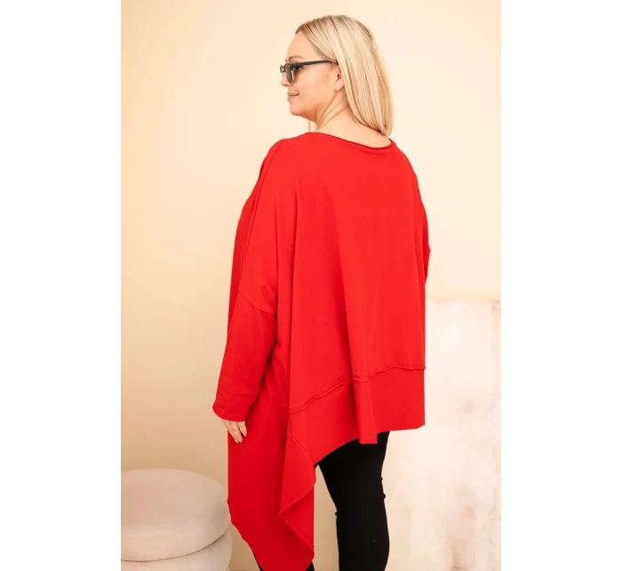 Dámska bavlnená tunika v nadmernej veľkosti s asymetrickým lemom červená