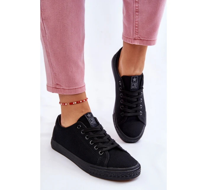 Damskie Wiązane Klasyczne Trampki Czarne Eleya