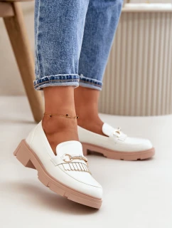 Mokasyny Damskie Z Ozdobą Eko Skórzane Białe Tialorae