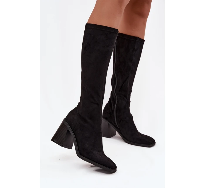 Dámske semišové čižmy na podpätku H-5 Black - Stephan Paris