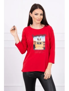 Blúzka s potlačou Letné auto červená