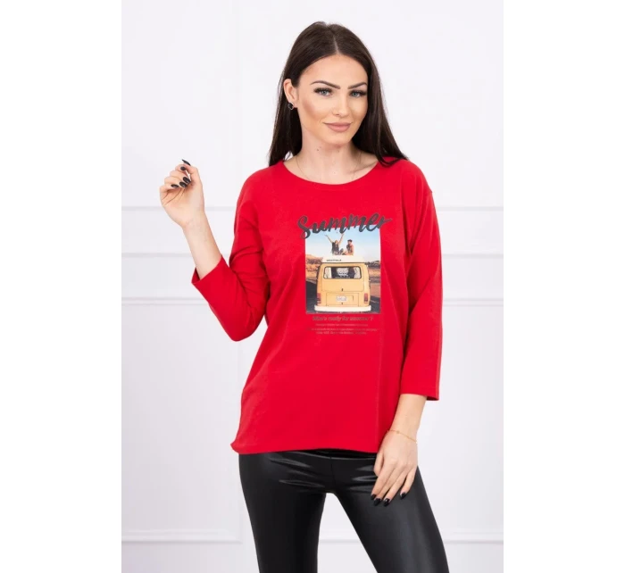 Blúzka s potlačou Letné auto červená