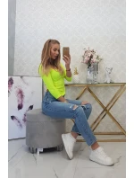 Rebrovaná blúzka s výstrihom žltá neónová