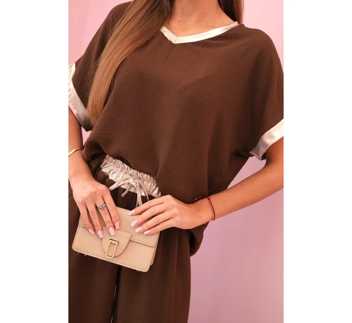 Viskózový komplet se zlatým lemováním hnědý Viskózový komplet se zlatým lemováním hnědý