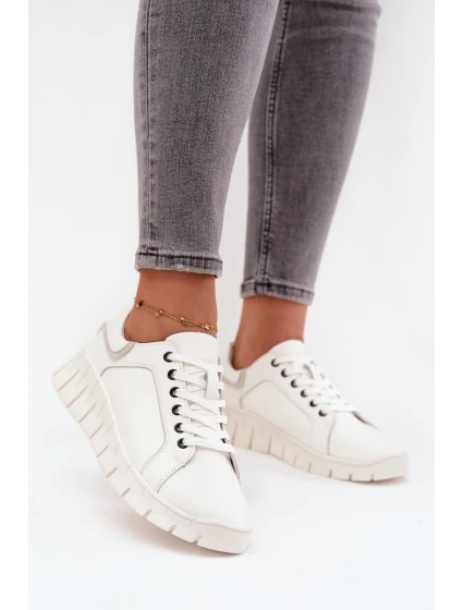 Skórzane Półbuty Damskie Ze Sznurowaniem Vinceza 41493 Białe