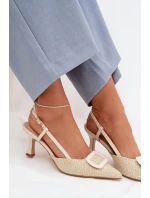 Dámské sandály na podpatku s ozdobným Béžové model 22027997 - Boto