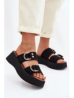 Dámské platformové sandály se zlatými sponami Černé Nelirae