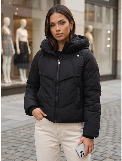 Dámská zimní prošívaná bunda s kapucí, černá, FashionStreet TY6082 Dámská zimní prošívaná bunda s kapucí, černá, FashionStreet TY6082