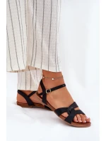 Płaskie Połyskujące Sandały Damskie S.Barski KV51-022 Czarne