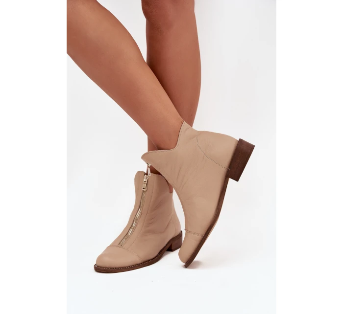 Skórzane Botki Na Suwak Zazoo 2785/079 Beżowe Skórzane Botki Na Suwak Zazoo 2785/079 Beżowe