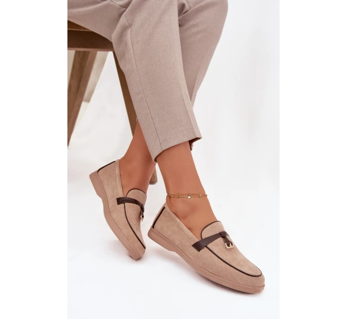 Mokasyny Loafersy Dámské Z Eko Zamszu Béžové Darwen Mokasyny Loafersy Dámské Z Eko Zamszu Béžové Darwen