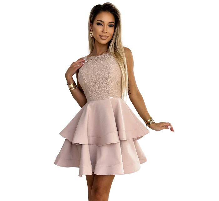 LAURA Béžové dámské rozšířené šaty s vrchní částí model 20069977 - numoco LAURA Béžové dámské rozšířené šaty s vrchní částí model 20069977 - numoco