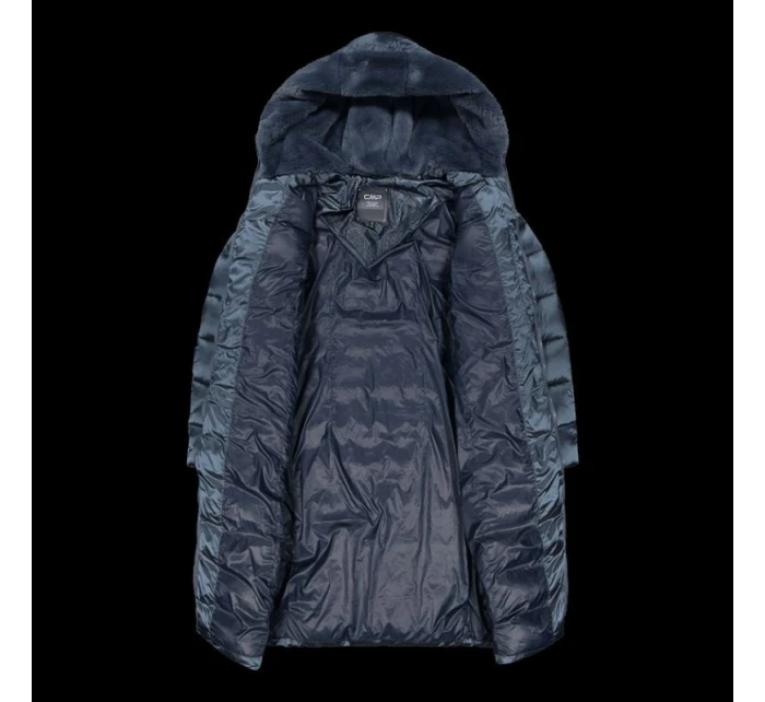 Dámska zimná bunda s kapucňou CMP zateplený kabát dlhý tmavomodrý (34K0046F/L635)