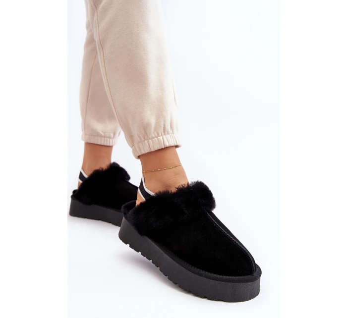 Skórzane Zamszowe Kapcie Damskie Na Platformie Z Futerkiem Czarne Sophienne Skórzane Zamszowe Kapcie Damskie Na Platformie Z Futerkiem Czarne Sophienne