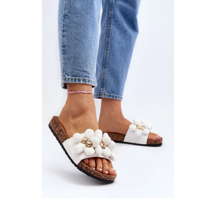 Klapki Damskie Z Ozdobami Białe Bunlia