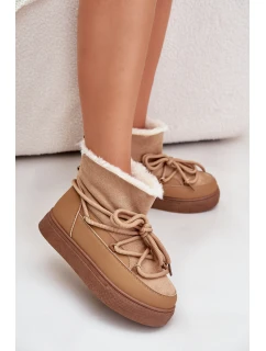 Śniegowce Damskie Na Platformie Ocieplane Futerkiem Camel Aziara