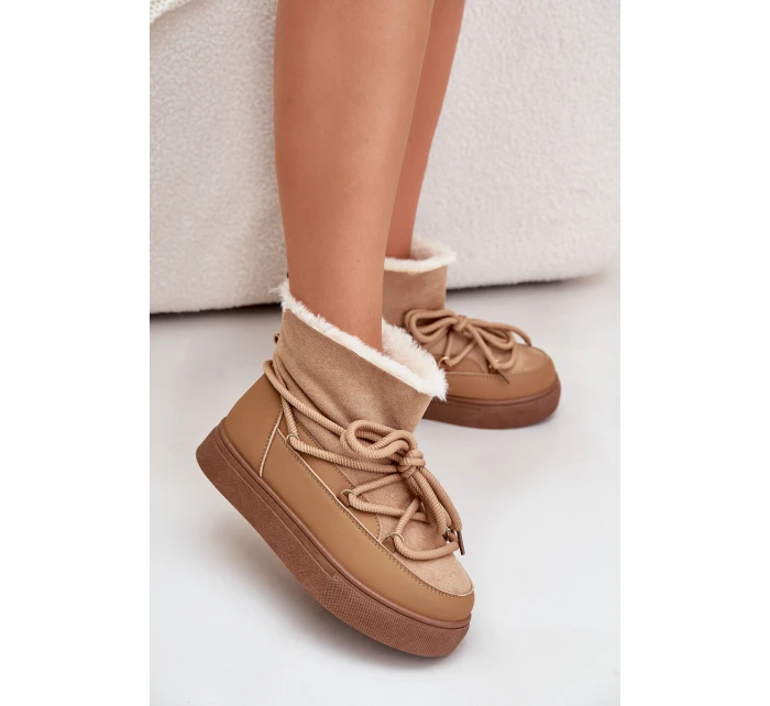 Śniegowce Damskie Na Platformie Ocieplane Futerkiem Camel Aziara Śniegowce Damskie Na Platformie Ocieplane Futerkiem Camel Aziara