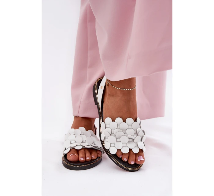 Skórzane Sandały Na Płaskim Obcasie Zazoo 40425 Białe