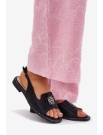 Elegantní Dámské Sandály Na Plochém Podpatku S Dekorací model 21696667 Černé - S.Barski