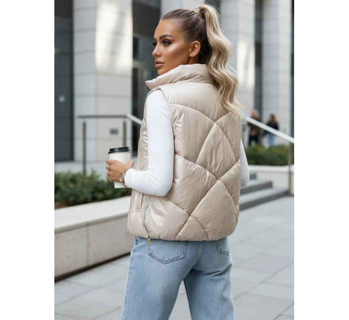 Dámska prešívaná vesta so stojačikom béžová FashionStreet TY3476