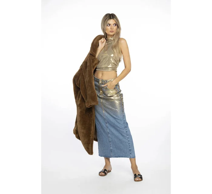 Hnědý dámský oversize kabát model 21247111 - Ann Gissy Hnědý dámský oversize kabát model 21247111 - Ann Gissy