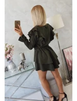 Šaty so zvislými volánmi khaki