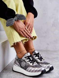 Damskie Buty Sportowe Na Koturnie GOE KK2N4083 Srebrne