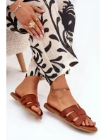 Klapki Damskie Na Płaskim Obcasie Camel Mirona Klapki Damskie Na Płaskim Obcasie Camel Mirona