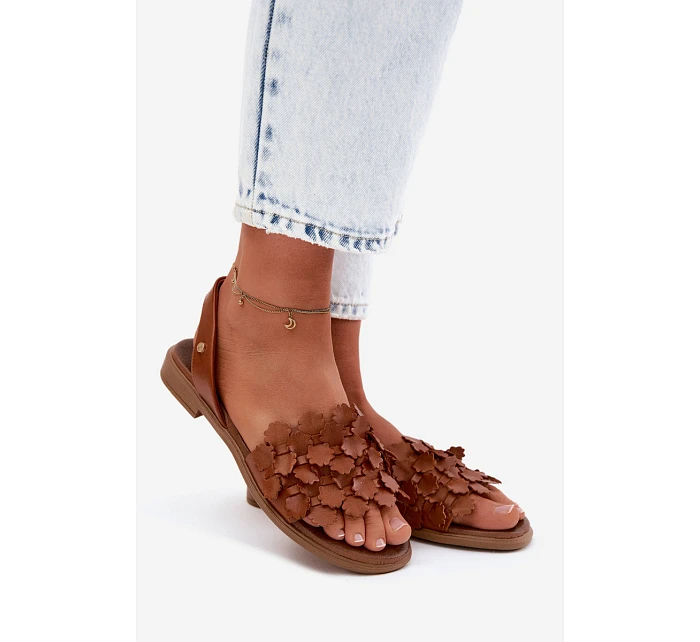 Kožené sandály na nízkém podpatku Zazoo 40468 Hnědé