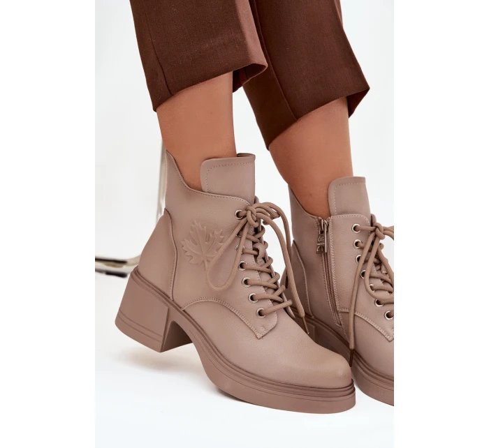 Dámske čižmy Vinceza - béžové, kožené, s blokovým podpätkom Dámske čižmy Vinceza - béžové, kožené, s blokovým podpätkom