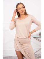 Asymetrické šaty, 3/4 rukávy, béžová farba