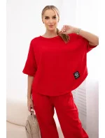 Súprava bavlnená blúzka + nohavice červená